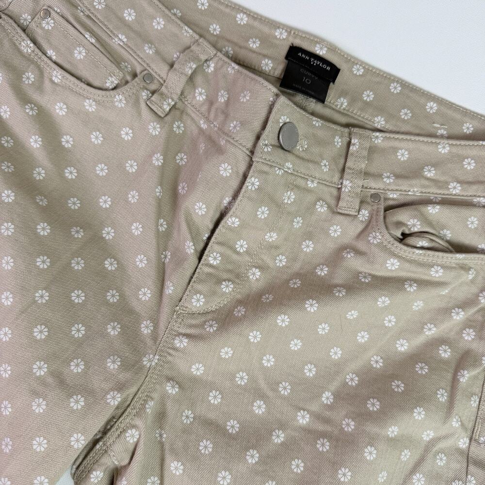 Ann Taylor Curvy Khaki Flower Ankle Skinny Jeans Womens 10 Stretch Preppy Dainty